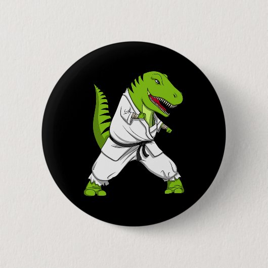T-rex Dinosaur Karate Kickboxing Martial Arts Jiu- 缶バッジ (正面)