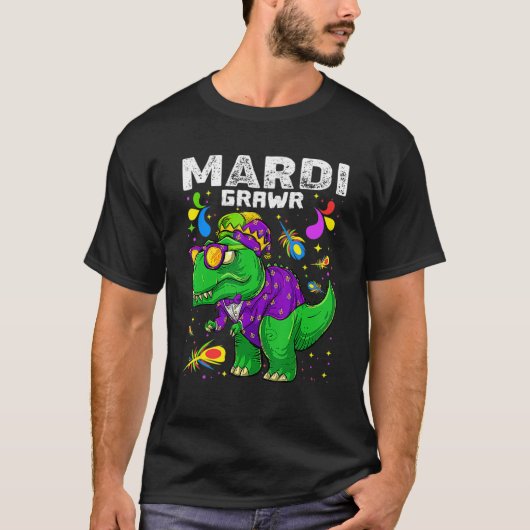 T Rex Dinosaur Mardi Gras Bead Costume Mardi Grawr Tシャツ (正面)