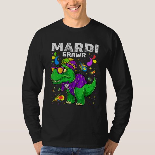 T Rex Dinosaur Mardi Gras Bead Costume Mardi Grawr Tシャツ (正面)