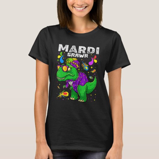 T Rex Dinosaur Mardi Gras Bead Costume Mardi Grawr Tシャツ (正面)