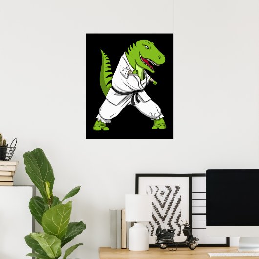 T-Rex Dinosaur Ninja Martial Arts Karate ポスター (ホームオフィス)