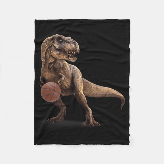 T Rex Dinosaur Playing Sketll Funny Dinosaur Hoops フリースブランケット (正面)