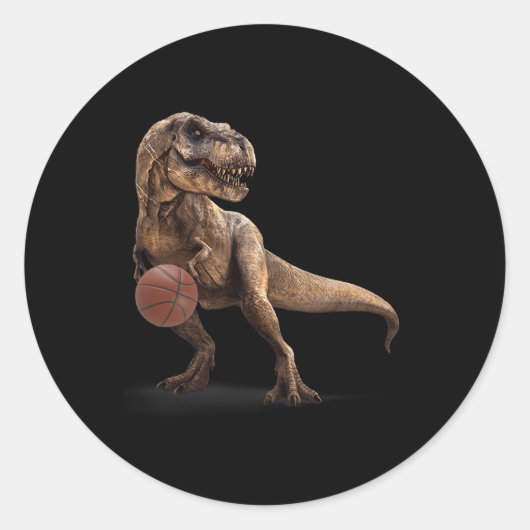 T Rex Dinosaur Playing Sketll Funny Dinosaur Hoops ラウンドシール (正面)