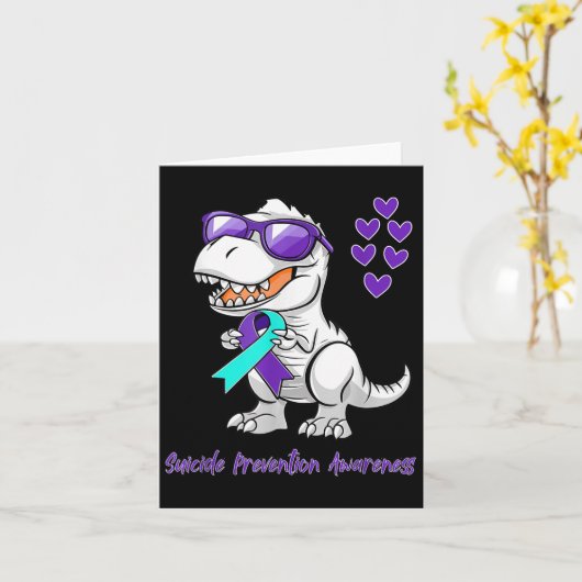 T-rex Dinosaur Suicide Prevention Awareness Day Di カード (黄色い花)