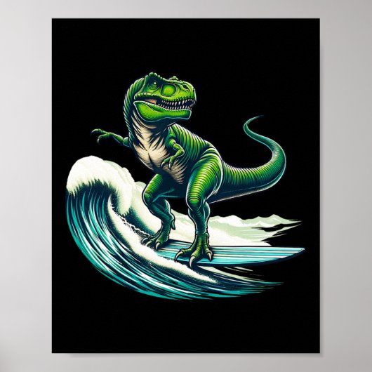 T-rex Dinosaur Surfing Surfer Surfboard Gift For M ポスター (正面)