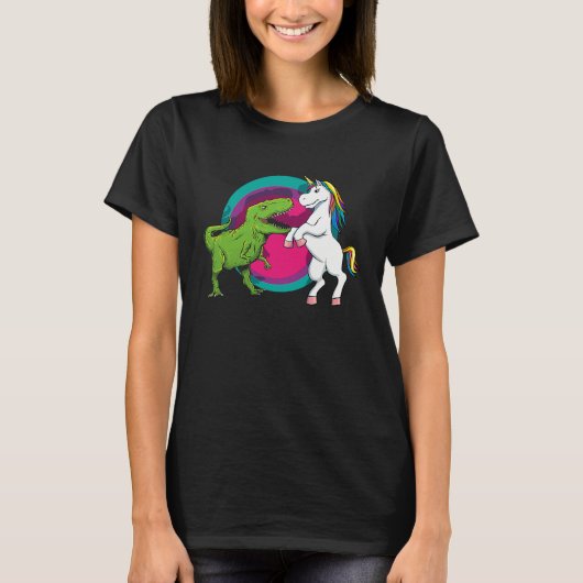 T Rex Dinosaur VS Unicorn Animal Tシャツ (正面)