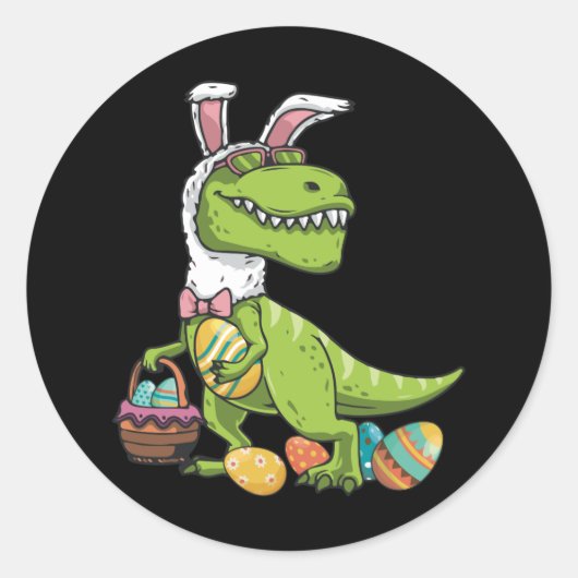 T Rex Easter Bunny Dinosaur Boys Basket Stuffers ラウンドシール (正面)