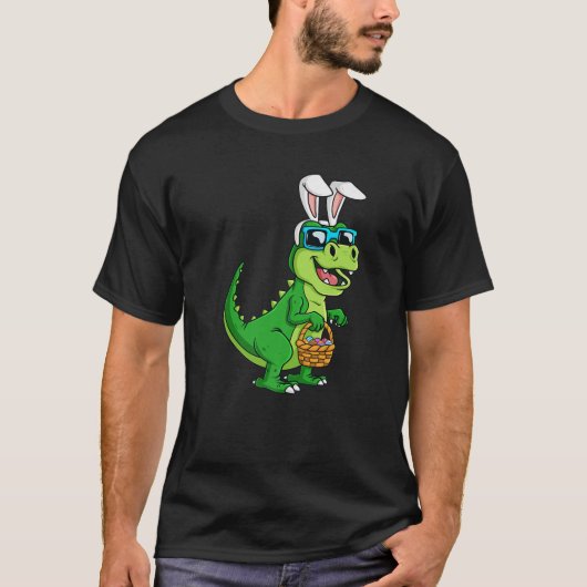 T Rex Easter Bunny With Eggs Basket Funny Dinosaur Tシャツ (正面)