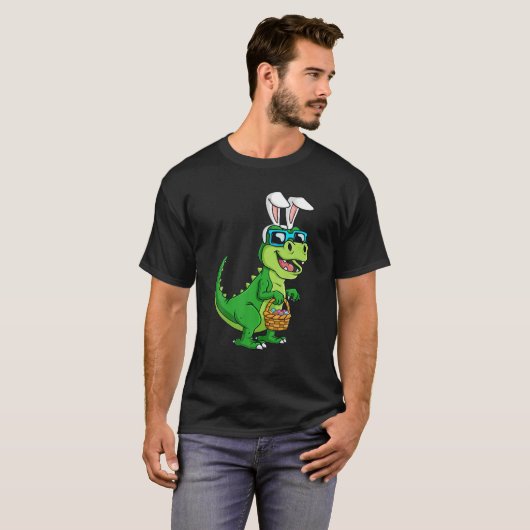 T Rex Easter Bunny With Eggs Basket Funny Dinosaur Tシャツ (正面フル)