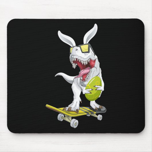 T Rex Easter Dinosaur Bunny Holding An Egg And Ska マウスパッド (正面)