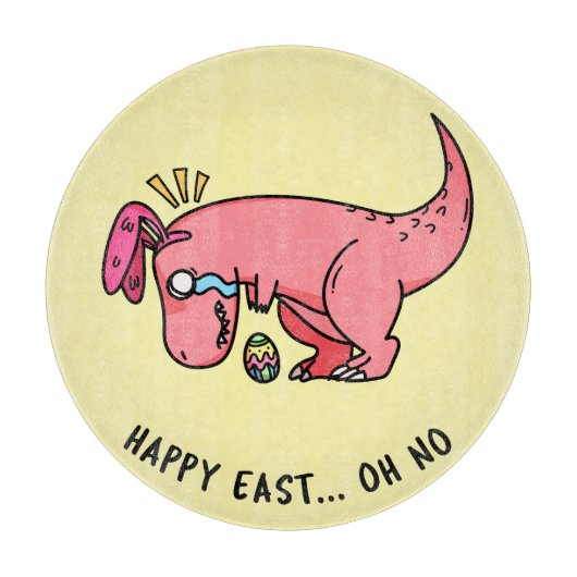 T-Rex Easter Struggle Round Glass Cutting Board カッティングボード (正面)