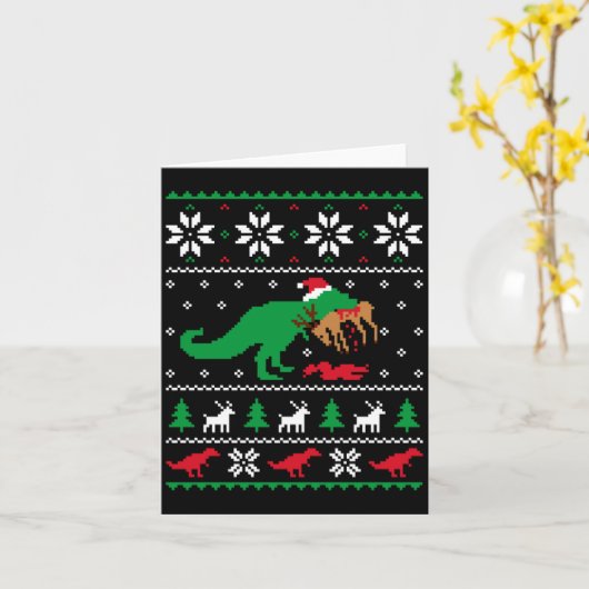 T Rex Eating Reindeer Funny Dinosaur Christmas Ugl カード (黄色い花)
