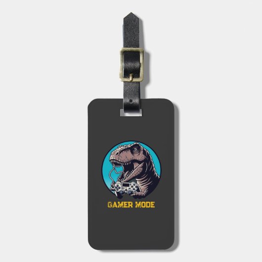 T-Rex Gamer Mode Dinosaur Art ラゲッジタグ (正面縦)