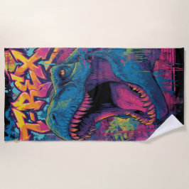 T-Rex Graffiti Pop Art Dinosaur Illustration ビーチタオル