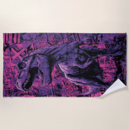 T-Rex Graffiti Urban Dinosaur Illustration ビーチタオル