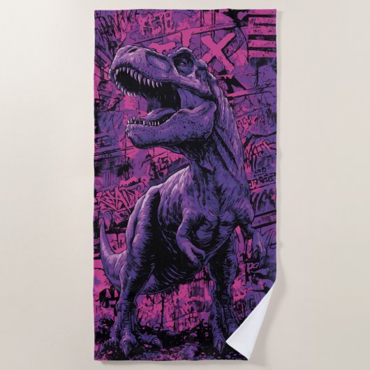 T-Rex Graffiti Urban Dinosaur Illustration ビーチタオル (正面)