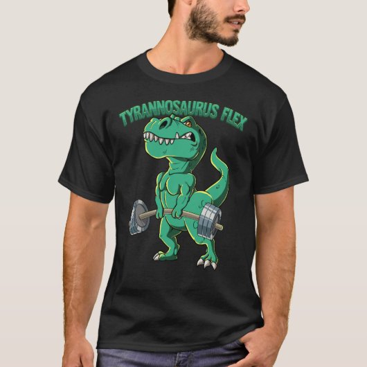 T Rex Gym Bodybuilding Tyrannosaurus Flex Tシャツ (正面)