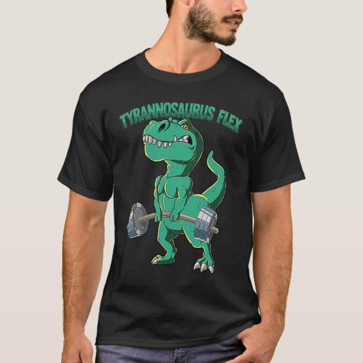 T Rex Gym Bodybuilding Tyrannosaurus Flex Tシャツ (正面)