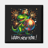 T Rex Happy New Year 2026 Disco Ball Fireworks Tee マグネット (正面)