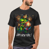 T Rex Happy New Year 2026 Disco Ball Fireworks Tee Tシャツ (正面)