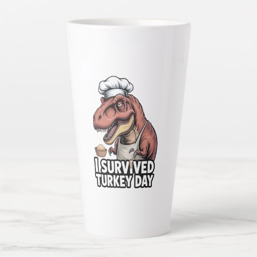 T-Rex I Survived Turkey Day Chef  カフェラテマグ (正面)