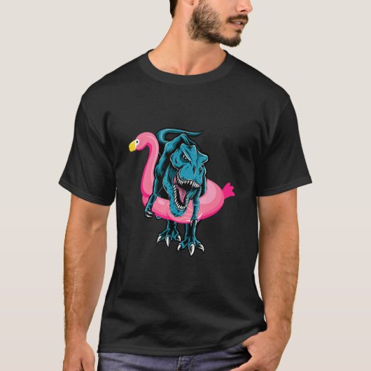 T Rex In Flamingo Float Pool Party Rex Dinosaur Tシャツ (正面)