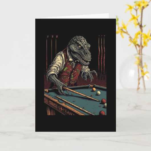 T Rex Playing Billiards Dinosaur Billiard Player D カード (黄色い花)