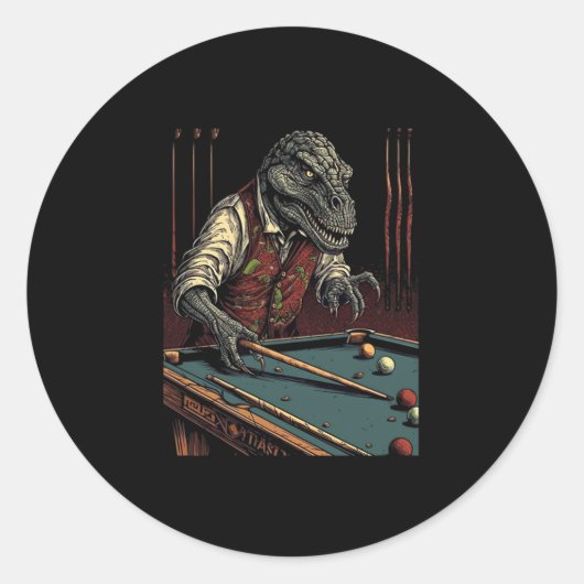 T Rex Playing Billiards Dinosaur Billiard Player D ラウンドシール (正面)