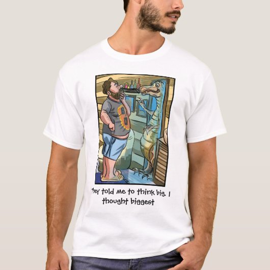 T-Rex Reflection: ビッグを越えてさらにビッグに考えよう Tシャツ (正面)