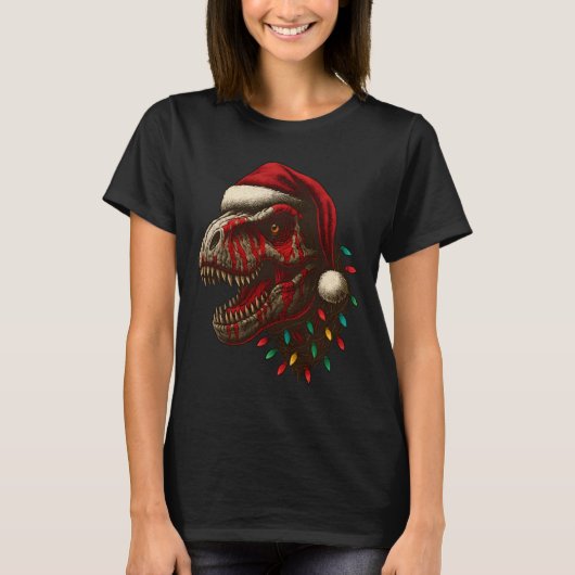 T-Rex Santa Dinosaur Christmas Tシャツ (正面)