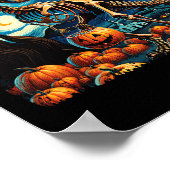 T-rex Skeleton Halloween Van Gogh Starry Night Fal ポスター (角)