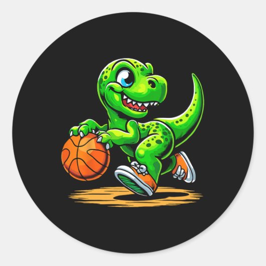 T-rex Sketll Player Dinosaur  ラウンドシール (正面)