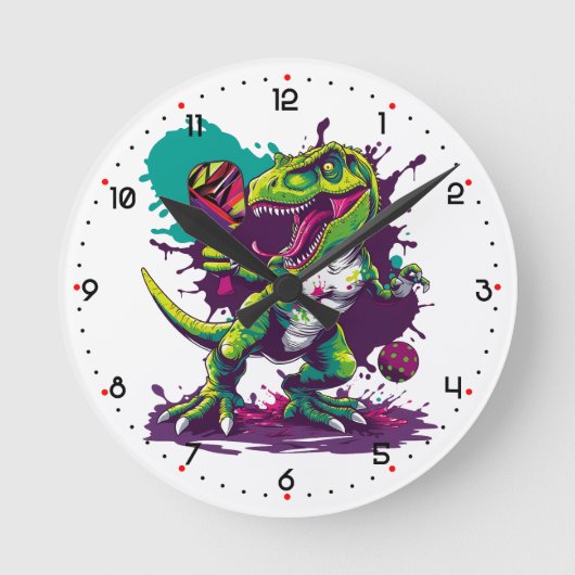 T-REX SMASH O’CLOCK ピックルボール ラウンド壁時計 (正面)