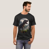 T-Rex standing before a rugged mountain range Tシャツ (正面フル)