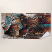 T-Rex Street Art Dinosaur Graffiti Portrait ビーチタオル (正面)
