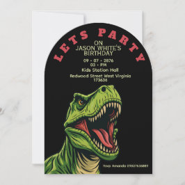T-Rex Themed Boy Birthday Invitation 招待状