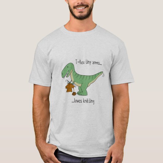 T-Rex tiny arms loves knitting Tシャツ (正面)