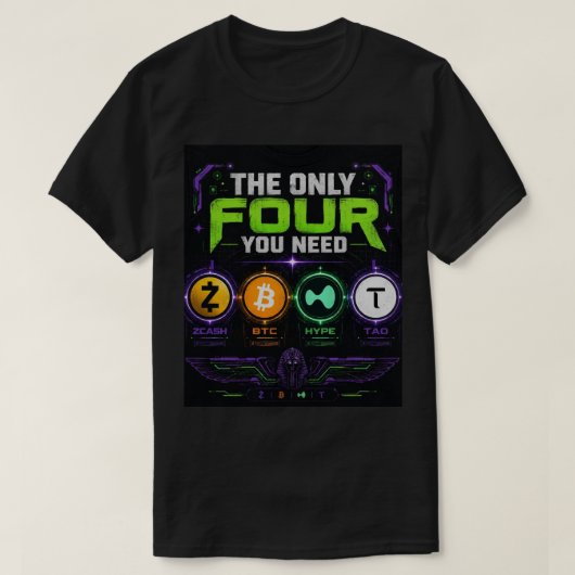 T-Shirt必要なのはこの4つだけ – 暗号資産(仮想通貨)の未来を編集したデザイン Tシャツ (デザイン正面)