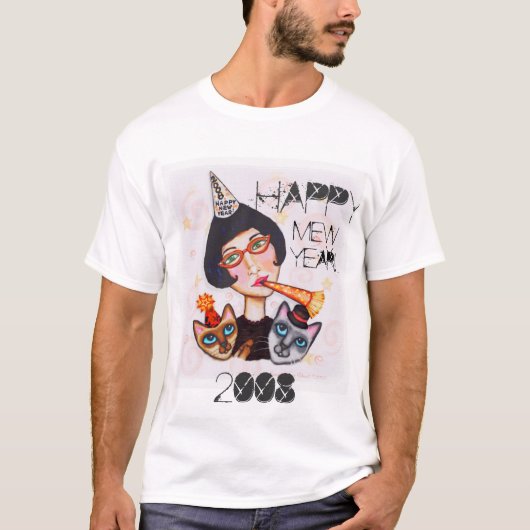 T-Shirt新年猫の女性 Tシャツ (正面)