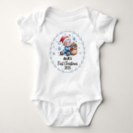 T-Shirt0Personalized Baby's First Xmas 2025-Boy ベビーボディスーツ