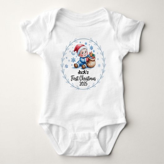 T-Shirt0Personalized Baby's First Xmas 2025-Boy ベビーボディスーツ (正面)
