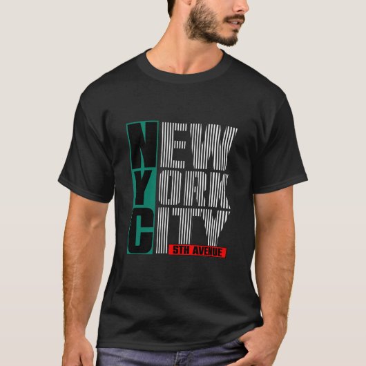 T-shirt 5th AVENUE New York City GREEN Art Design Tシャツ (正面)