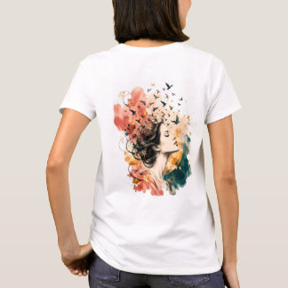 T-shirt Artistique Femme et Oiseaux Tシャツ