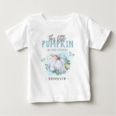 T-shirt bleu pour bébé citrouille d'anniversaire ベビーTシャツ (正面)