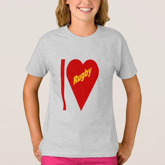 T-shirt cendre filles  I LOVE RUGBY Tシャツ (正面)