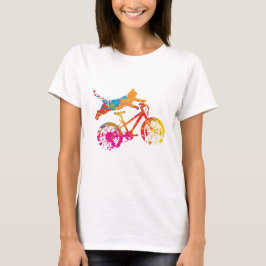 T-shirt Chat drôle sur un vélo en peinture. Tシャツ
