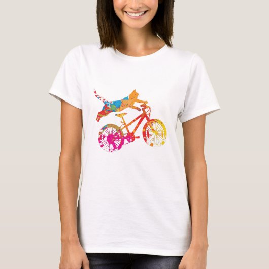 T-shirt Chat drôle sur un vélo en peinture. Tシャツ (正面)