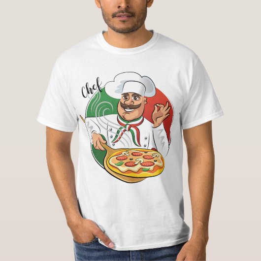 T-Shirt chef pizzaiolo italien avec fond italien Tシャツ (正面)