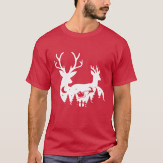 T-Shirt : Christmas Reindeer and Santa (red) Tシャツ
