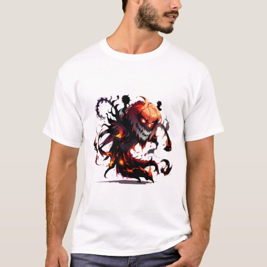 T-shirt Citrouille Epouvantail d'Halloween en feu  Tシャツ (正面)